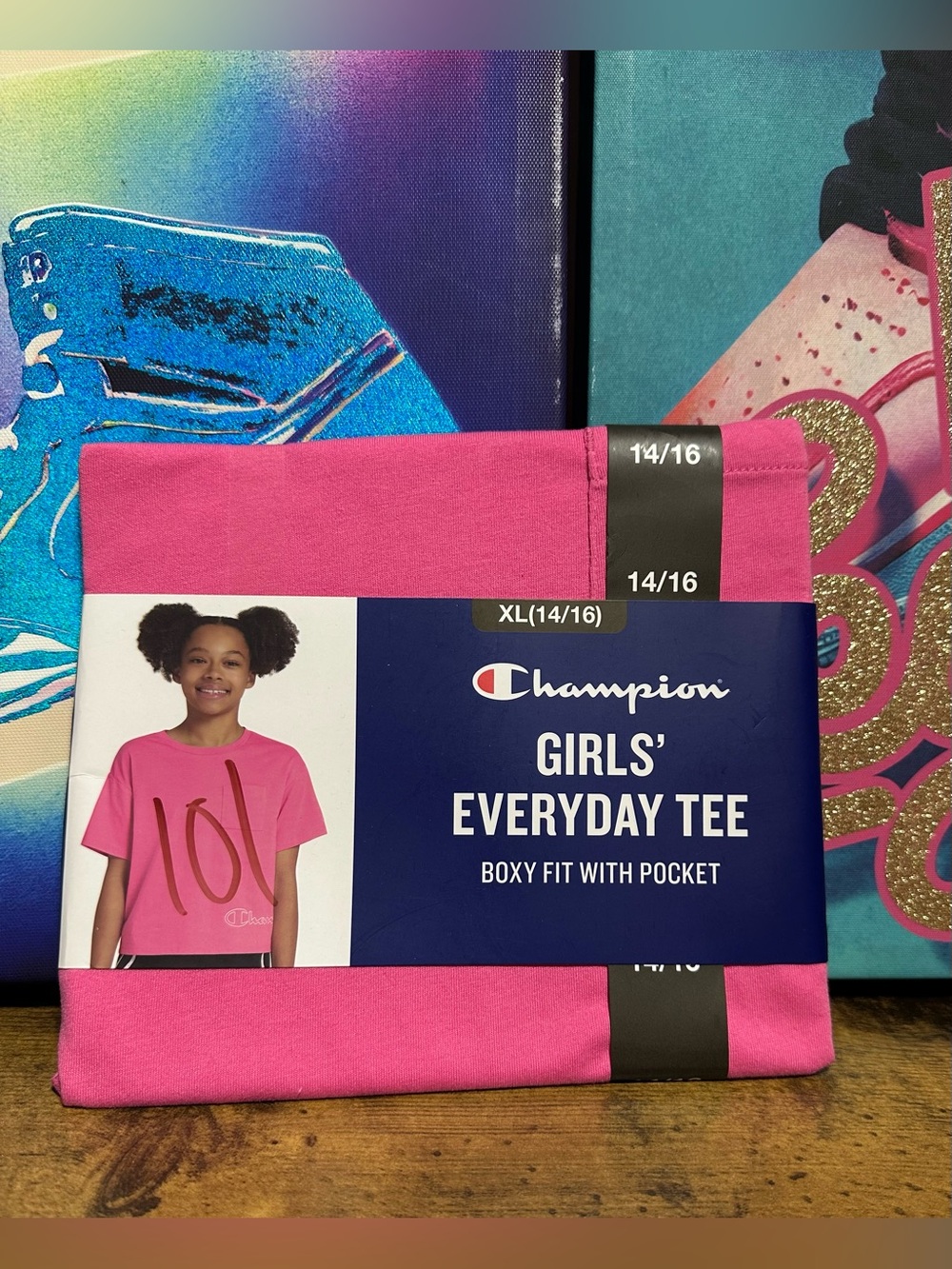 Champion Girls' Soft Graphic Everyday Boxy Fit With Front Pocket Tee XL
